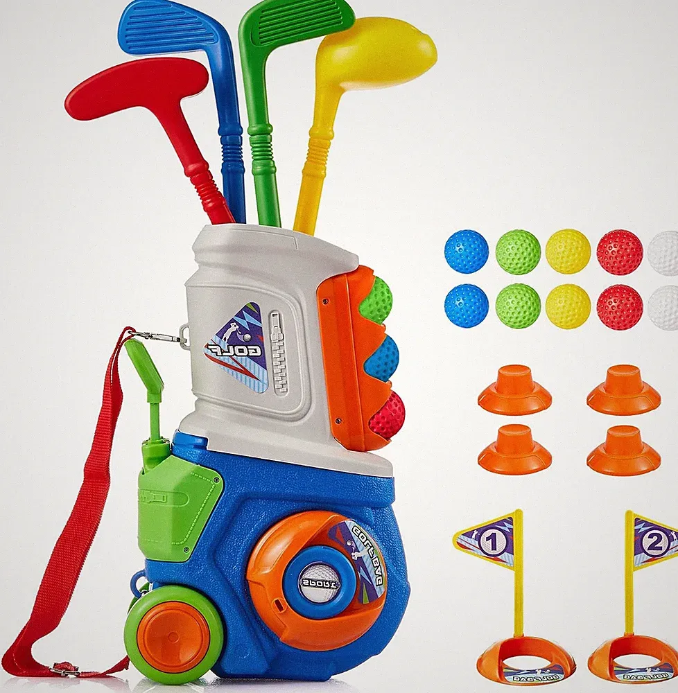 Toddler Golf Clubs Set Kids Golf Toys Portable Cart Ball Tees Gift for Boys