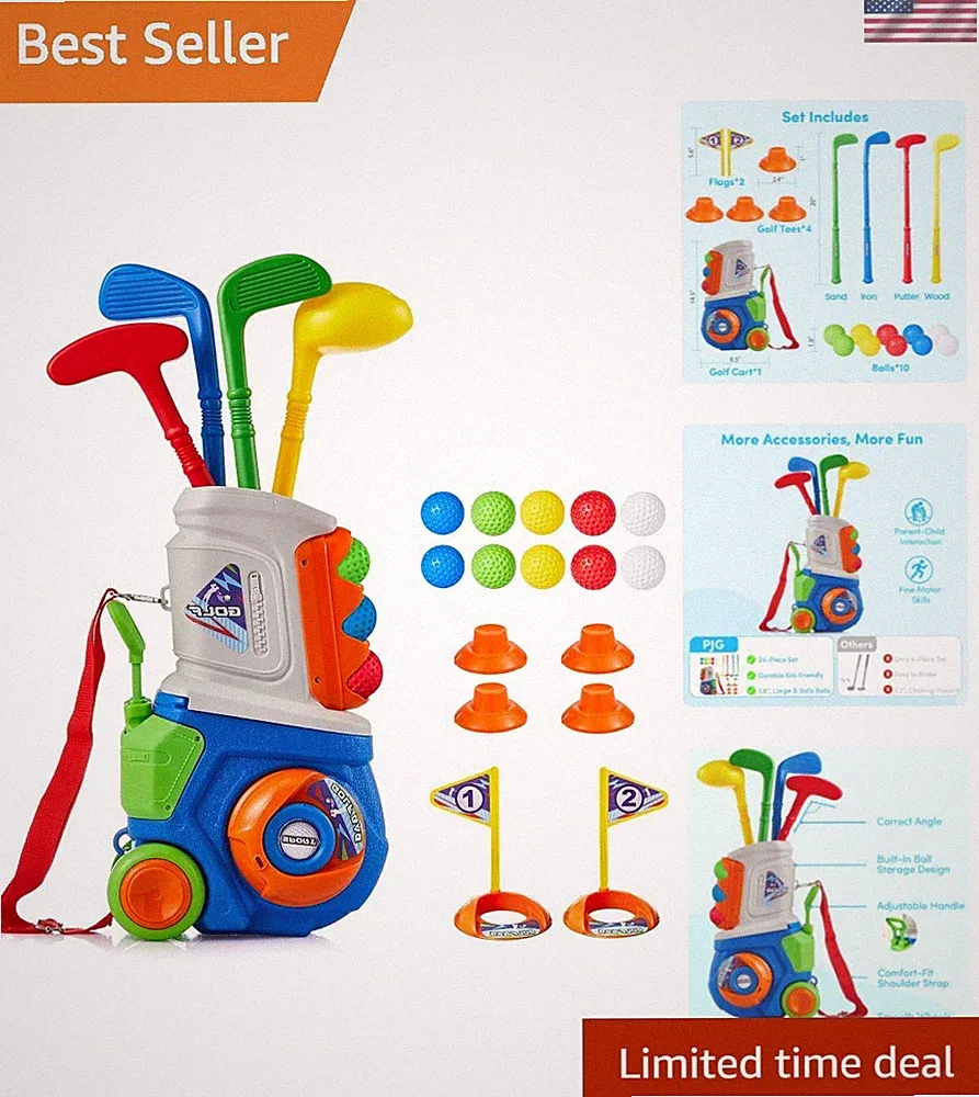 Toddler Golf Set, Plastic Kids Golf Clubs Ages 1 2 3 4 5 Old with 4 Golf Clu...