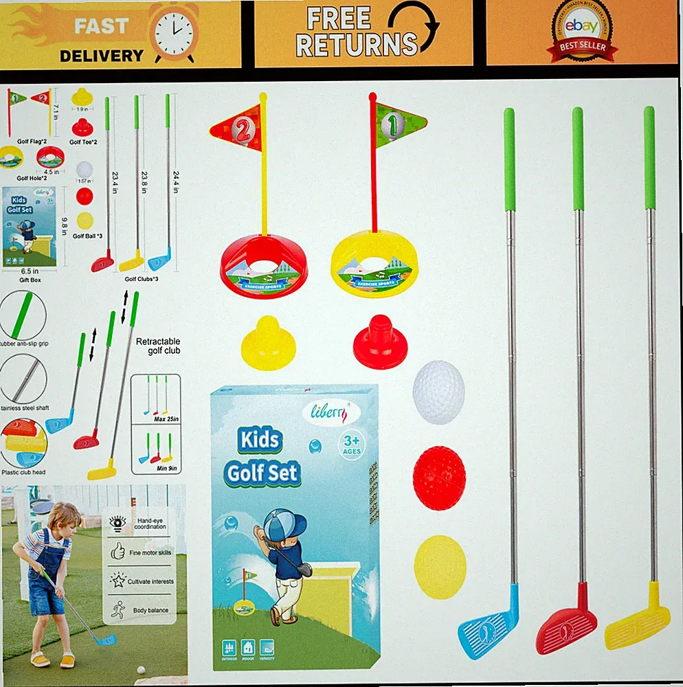 Toddler Golf Set - Retractable Toy Clubs for Kids 3-5, Indoor/Outdoor Sports Gif