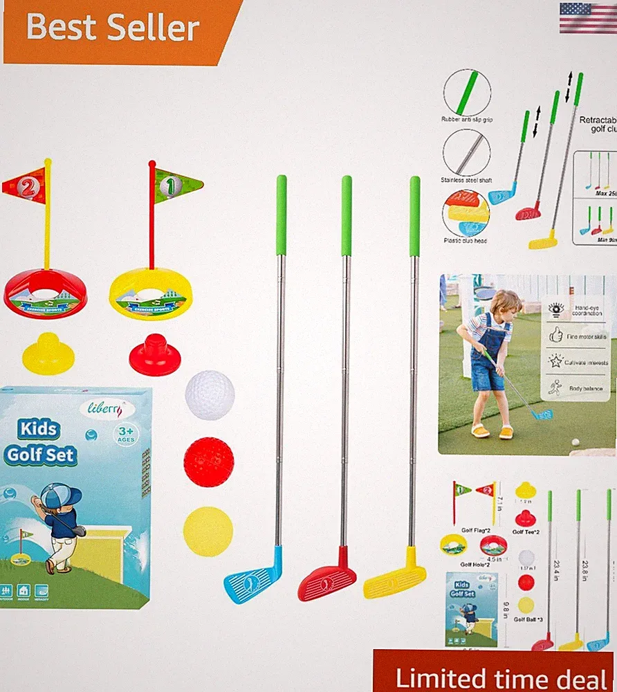 Toddler Golf Set, Retractable Toy Golf Clubs for Kids Ages 2 3 4 5, Indoor an...