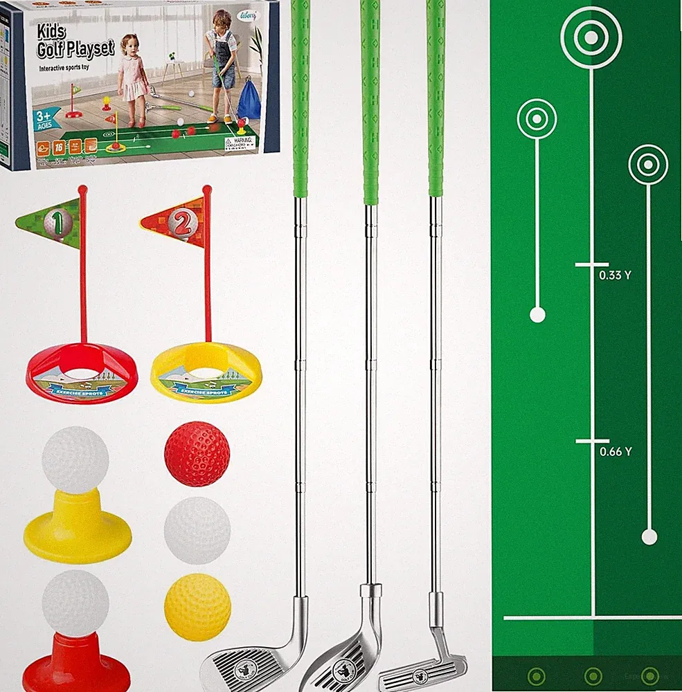 Toddler Golf Set, Retractable Toy Golf Clubs with Putting Mat & Storage Bag for