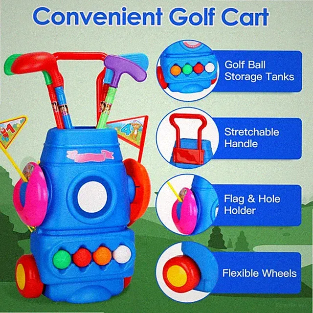 Toddler Golf Set With 4 Balls 4 Clubs 2 Holes 2 Flags Golf