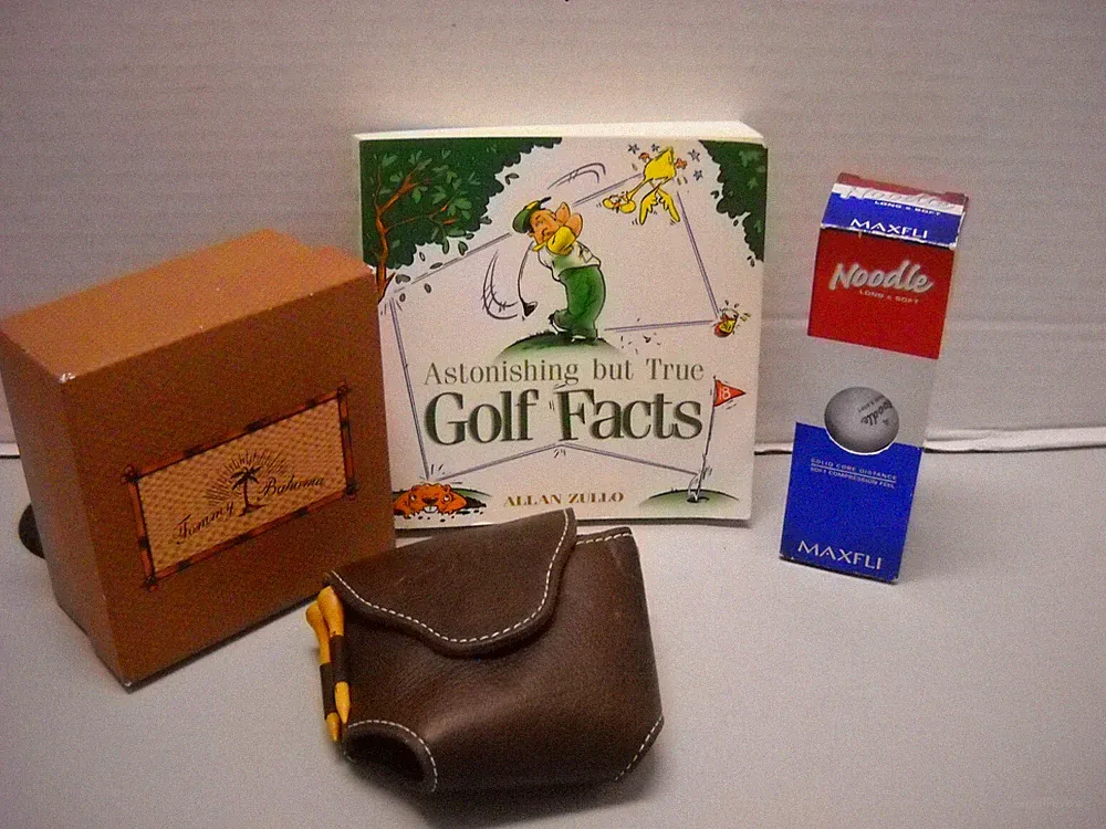 Tommy Bahama Leather Golf Caddy Maxfli Noodle Ball & Facts Book Fathers Day Gift