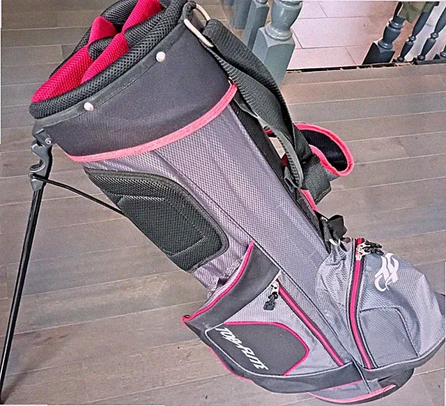 TOP FLITE STANDING GOLF BAG 6 WAY DIVIDER + STRAP + RAIN TOWEL SUPER NICE SHAPE!
