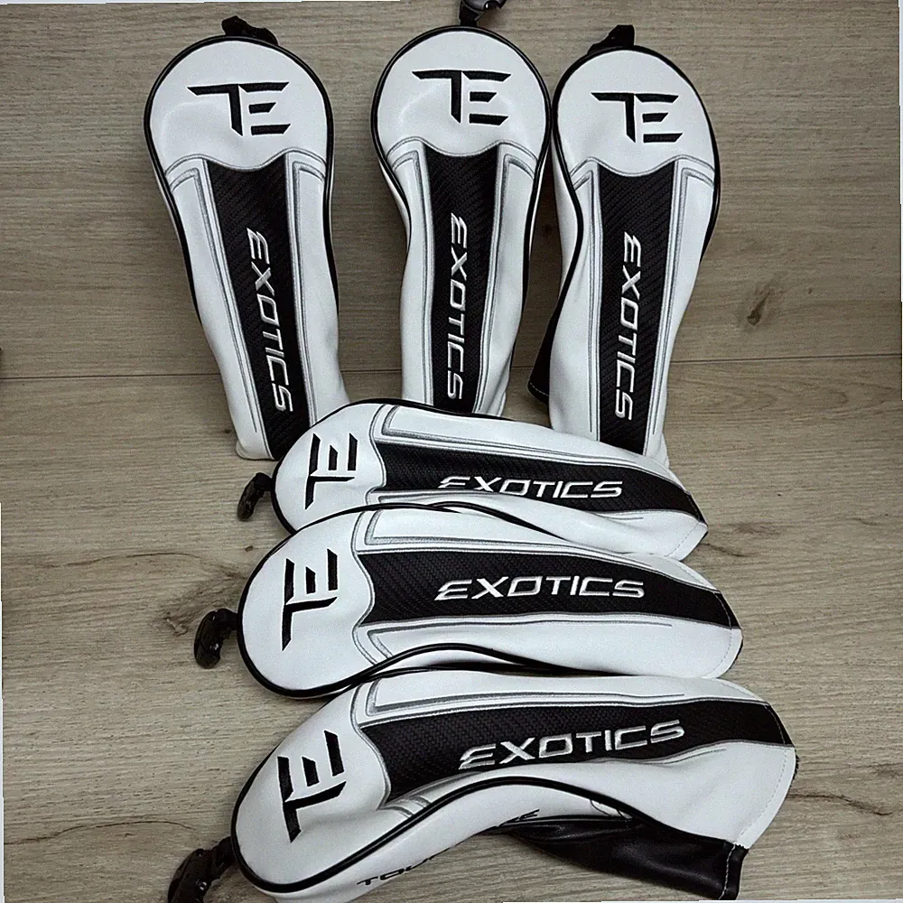 Tour Edge Exotics Wood Golf Head Covers Set White Black Synthetic Leather Padded