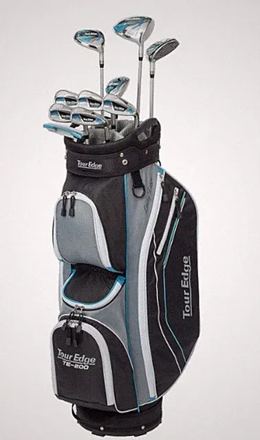 Tour Edge TE-200 Lady Edge Complete Set (11pc, Silver/Blue, Cart Bag) Petite NEW