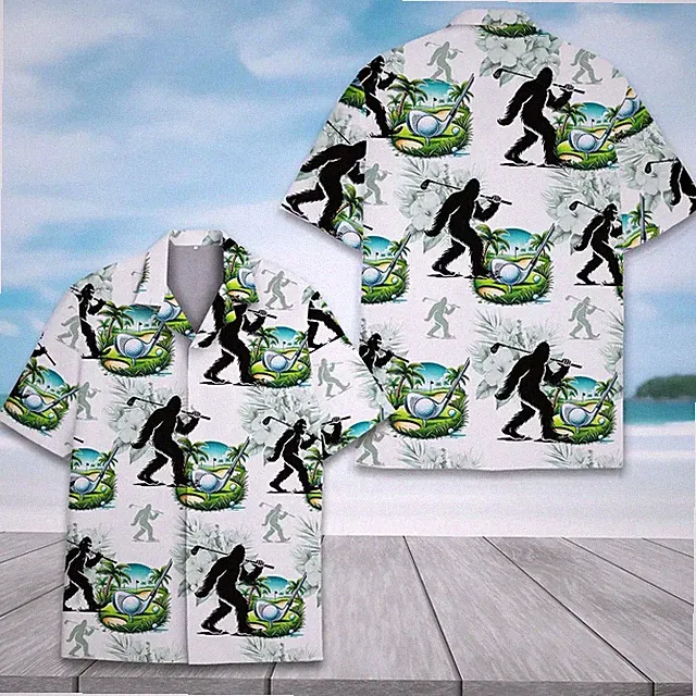 Tropical Bigfoot Golf Hawaiian Shirt , Button Down Full Size S-5XL