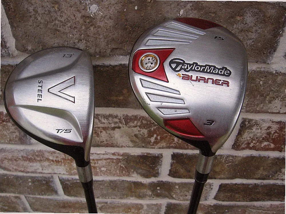 Two Taylormade Fairway Woods. 3 woods. Burner and V Steel