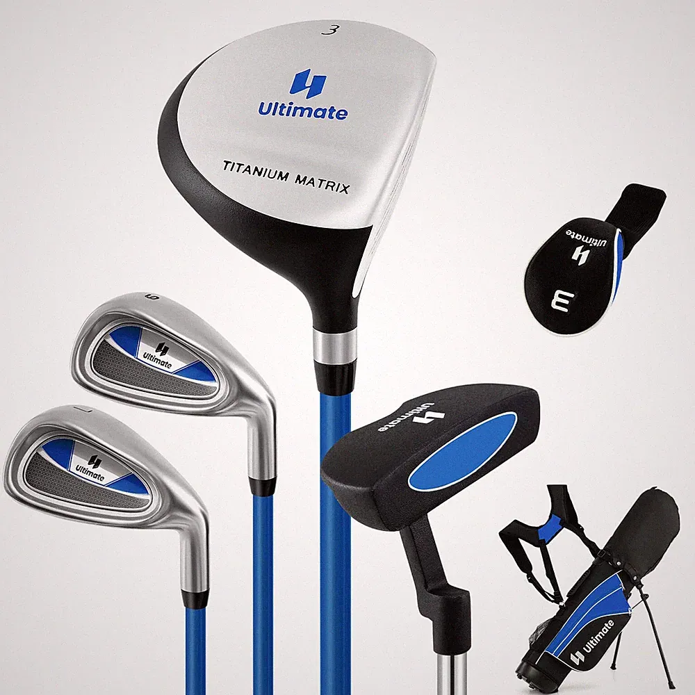 Ultimate Set of 5 Portable Junior Complete Golf Club Set for Kid Age 8+ Blue