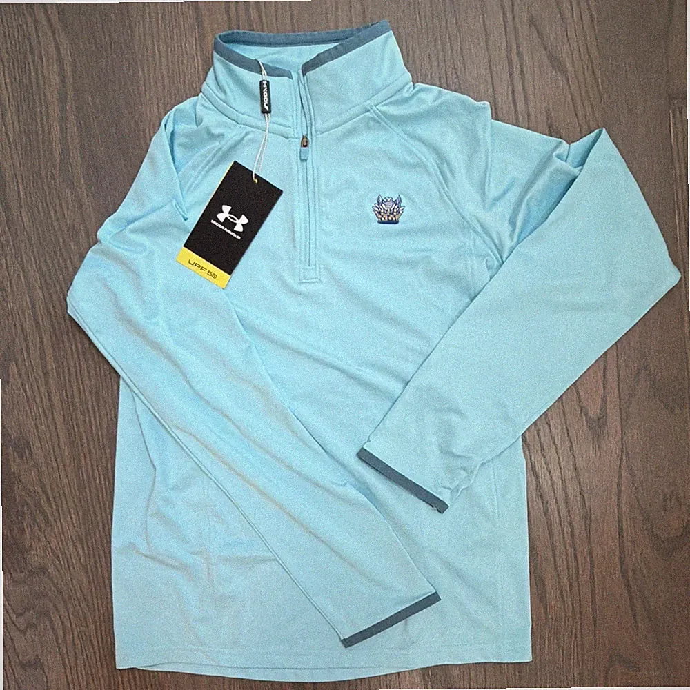UNDER ARMOUR Golf UPF 50 1/4 Zip Pullover Light Blue Youth Medium YM Crest NWT