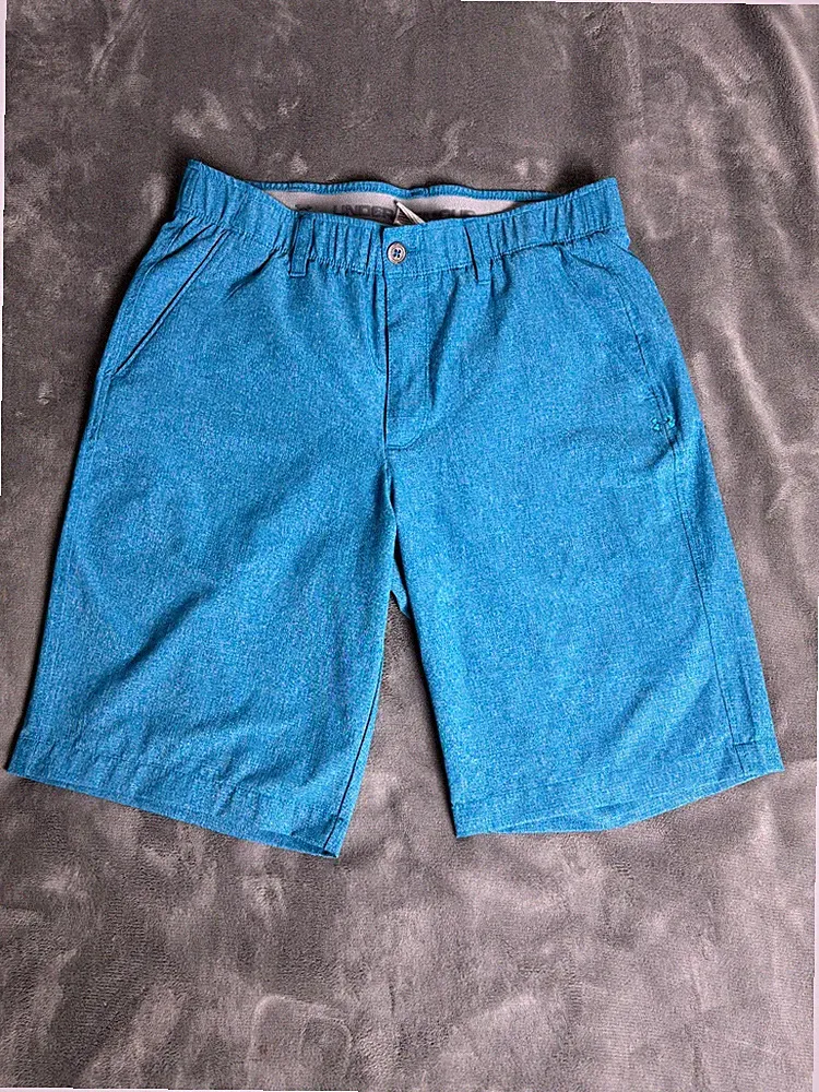 Under Armour Shorts Men 34 Blue Chino Flat Loose Heatgear Golf Knit Heather