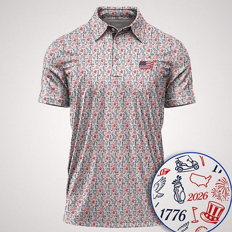 USA 250th Anniversary Golf Polo Shirt Patriotic American Flag National Event