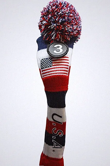 USA AMERICA FLAG Majek #3 Hybrid Golf Pom Pom Knit Rescue Utility Club Headcover
