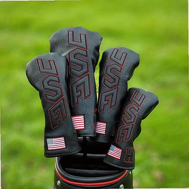 USA Flag Black Golf Club Headcover Driver Fairway Wood Hybrid Head Cover 135UT