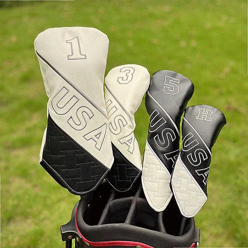 USA letter Golf Club Headcovers Driver Fairway Woods Hybrid Head Covers Set-135H