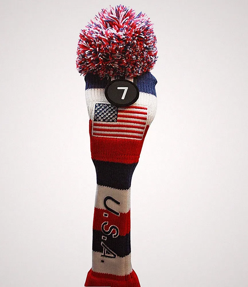 USA Majek #7 Hybrid Golf Pom Pom Knit Rescue Utility Club Headcover Classic Look