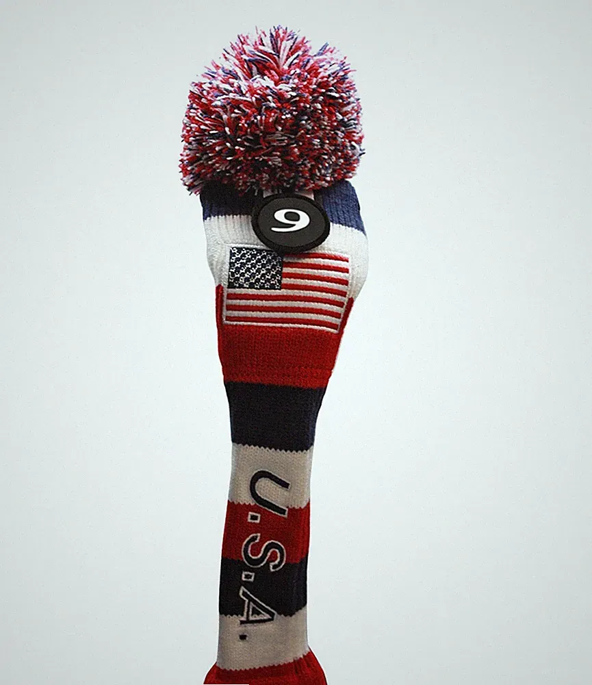 USA Majek #9 Hybrid Golf Pom Pom Knit Rescue Utility Club Headcover Classic Look