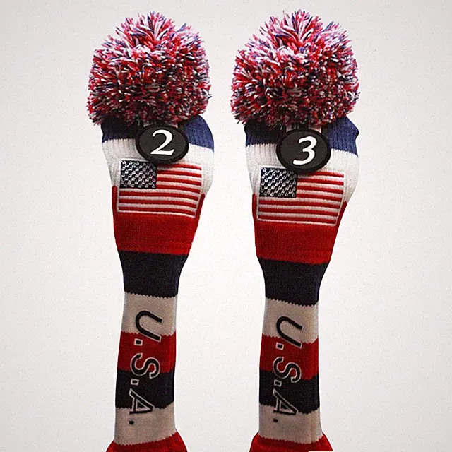 USA Majek Golf #2 & 3 Hybrid Headcovers Pom Pom Knit Vintage Classic Look