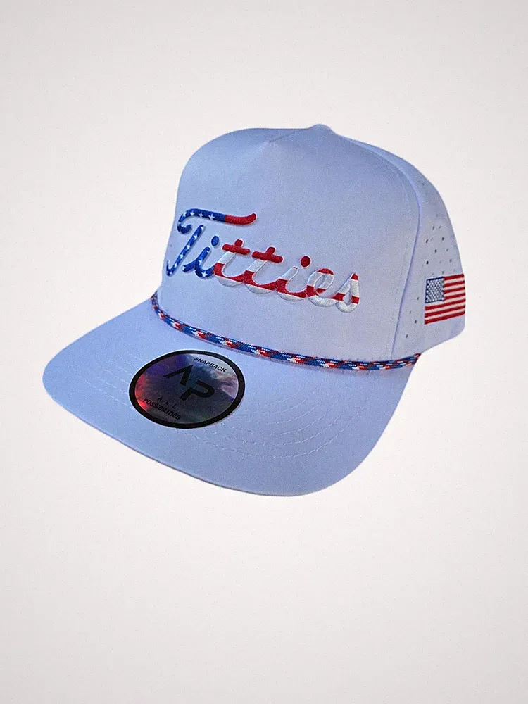 USA Titties Golf Hat, White with Flag, Size