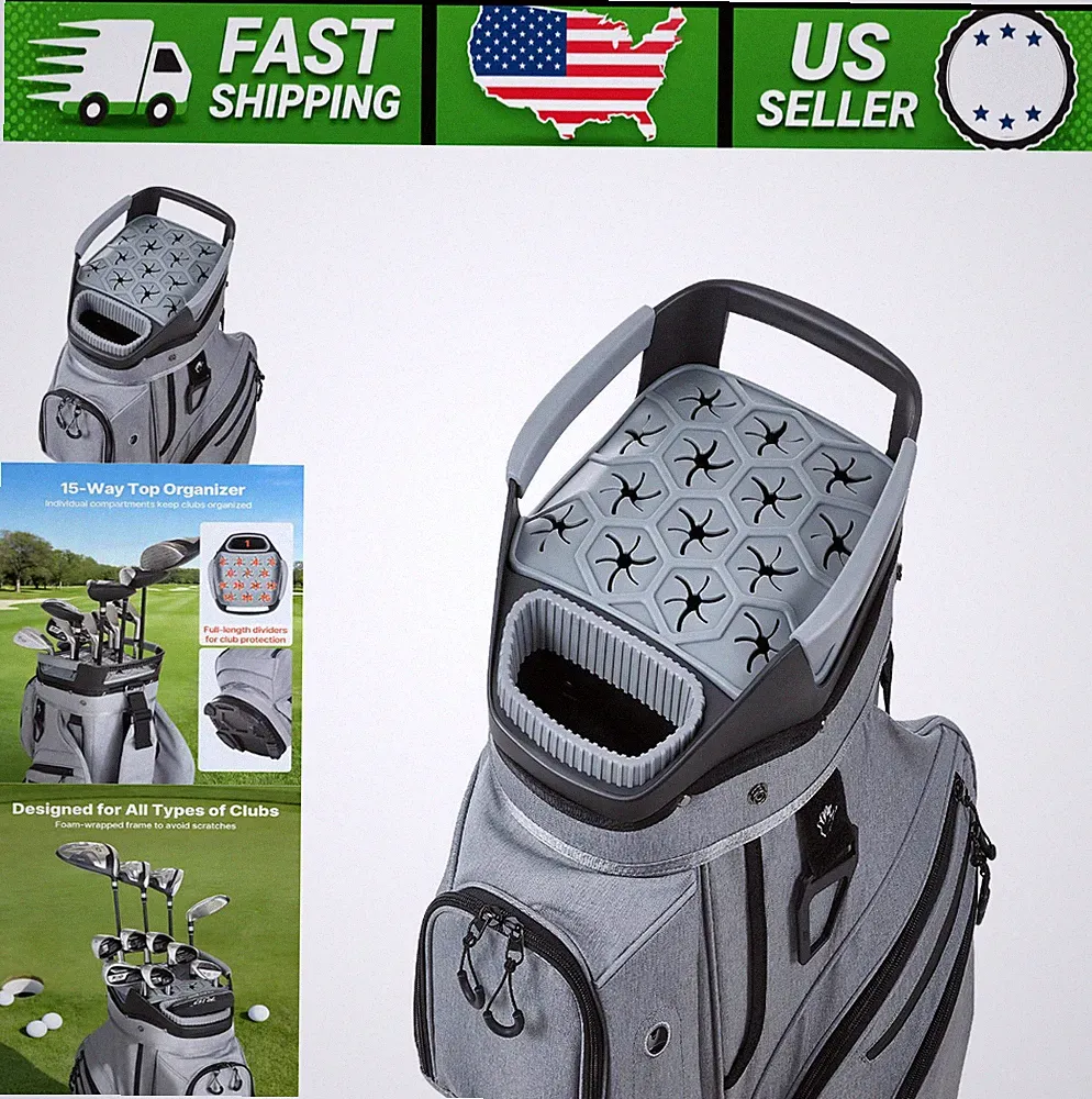VEVOR Golf Cart Bag, 15-Way Full-Length Dividers, Rain Hood, Storage Pockets