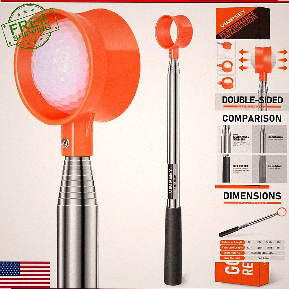 VIMPSEY Golf Ball Retriever - Telescopic Stainless Steel - 9ft to 20ft