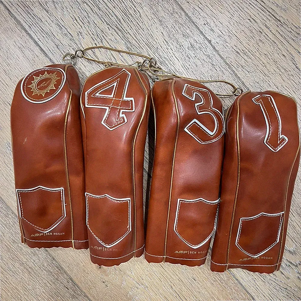 Vintage AMF Ben Hogan Golf Club Headcovers Set (4) BH Sunburst Leather USA Made