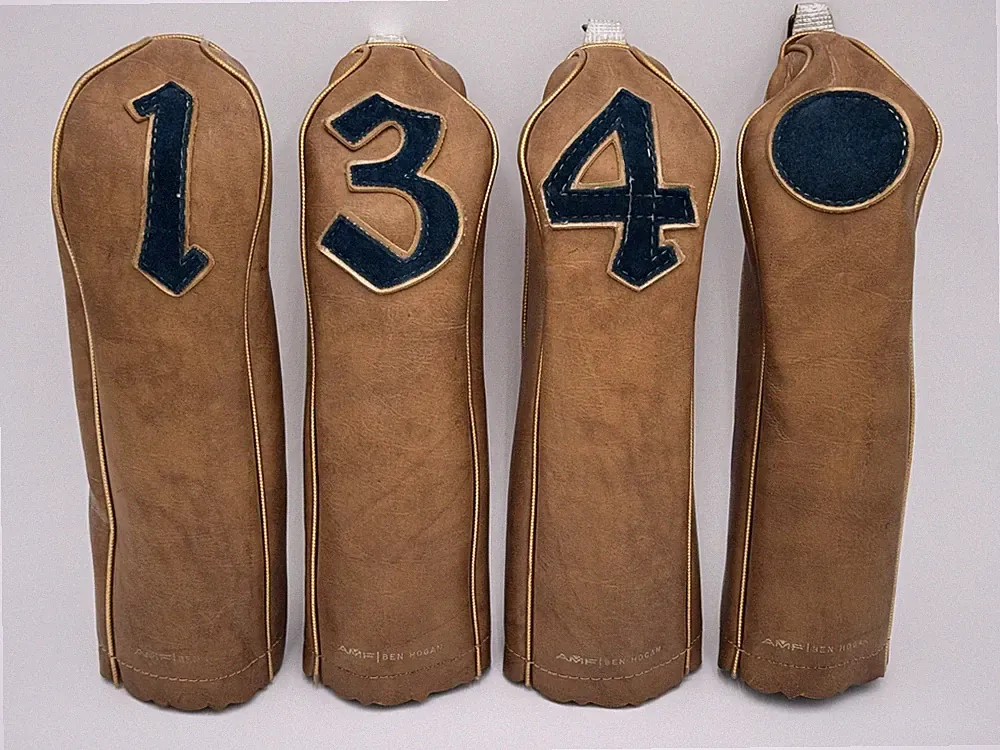 Vintage Ben Hogan Golf (4) Headcover Set Faux Leather Brown Tan Suede Numbers