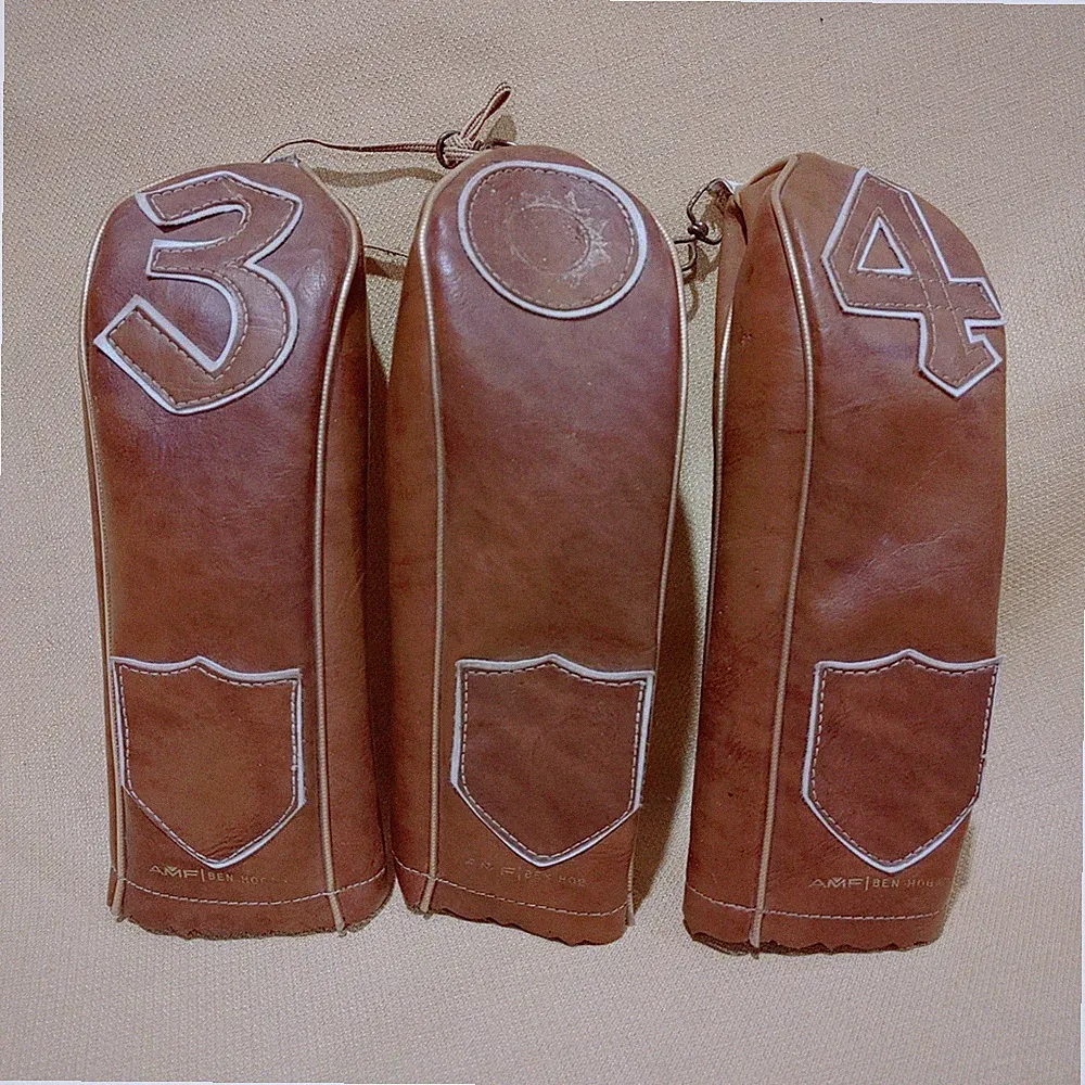 VINTAGE BROWN AMF BEN HOGAN GOLF CLUB HEAD COVERS — 3 WOOD DRIVER COVERS - USA