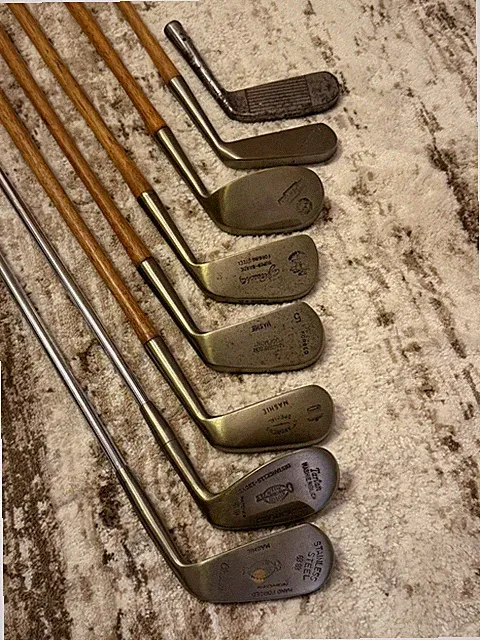 Vintage Custom Built Golf Club Set — 7 Clubs + Putter Head — Hickory & Steel