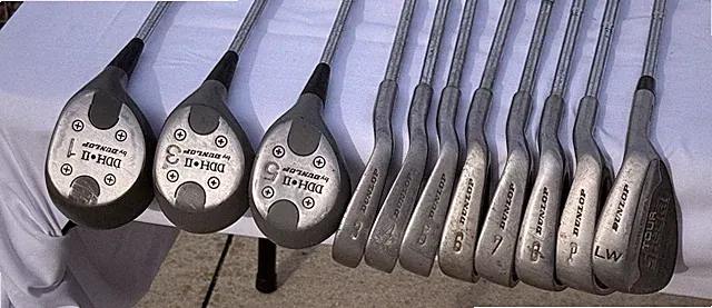Vintage Dunlop DDH II Complete Golf Club set. 3 Fairway Woods, 8 Irons - OG Set