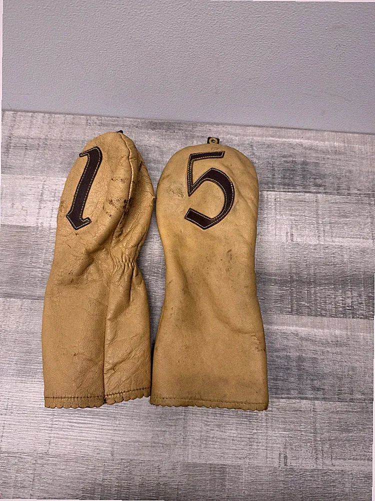 Vintage Leather Golf Club Head Covers Set Driver Fairway Wood #1 #5 Tan Brown