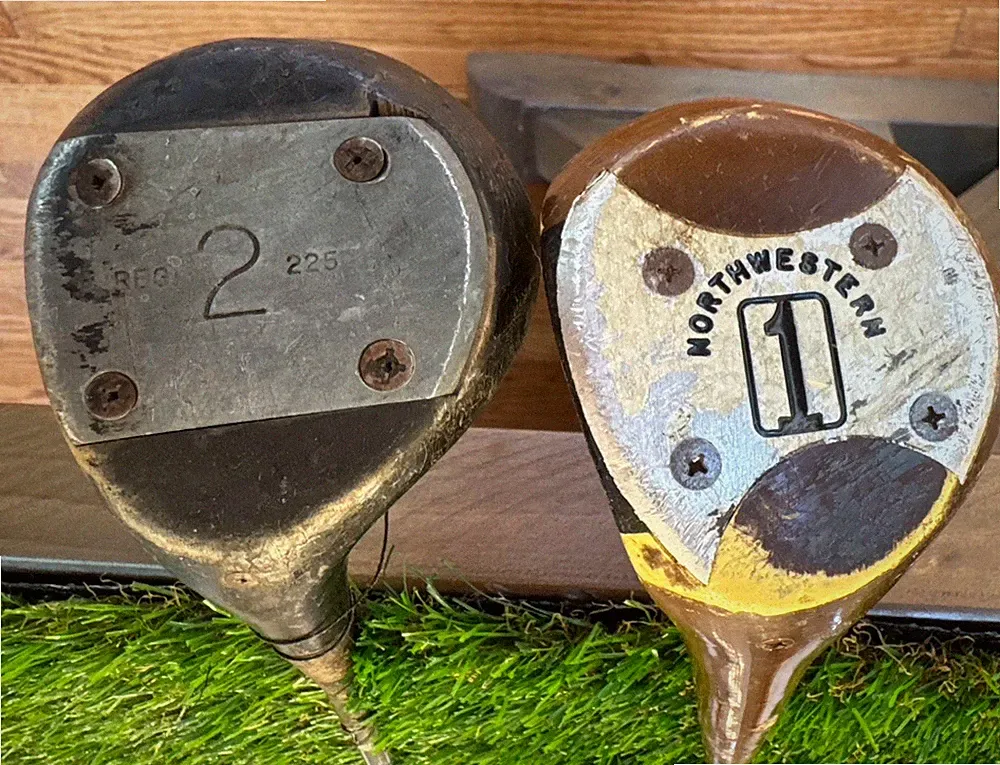Vintage Left Hand LH PowerBilt & Northwestern Wood Golf Clubs Fairway Woods Pair