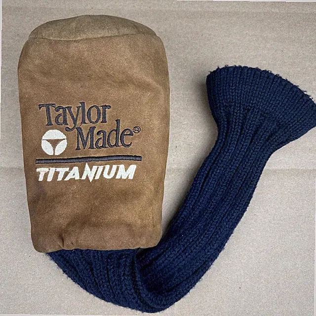 Vintage Taylor Made Titanium Driver Golf Club Head Cover Brown Suede Knit Sock