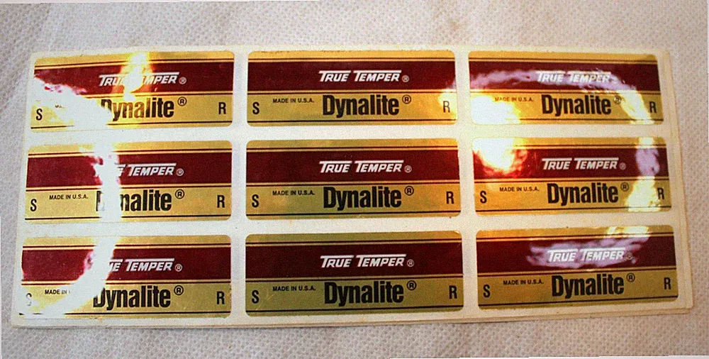 Vintage True Temper Dynalite Gold Red Golf Club Shaft Sticker (set of 9) NOS