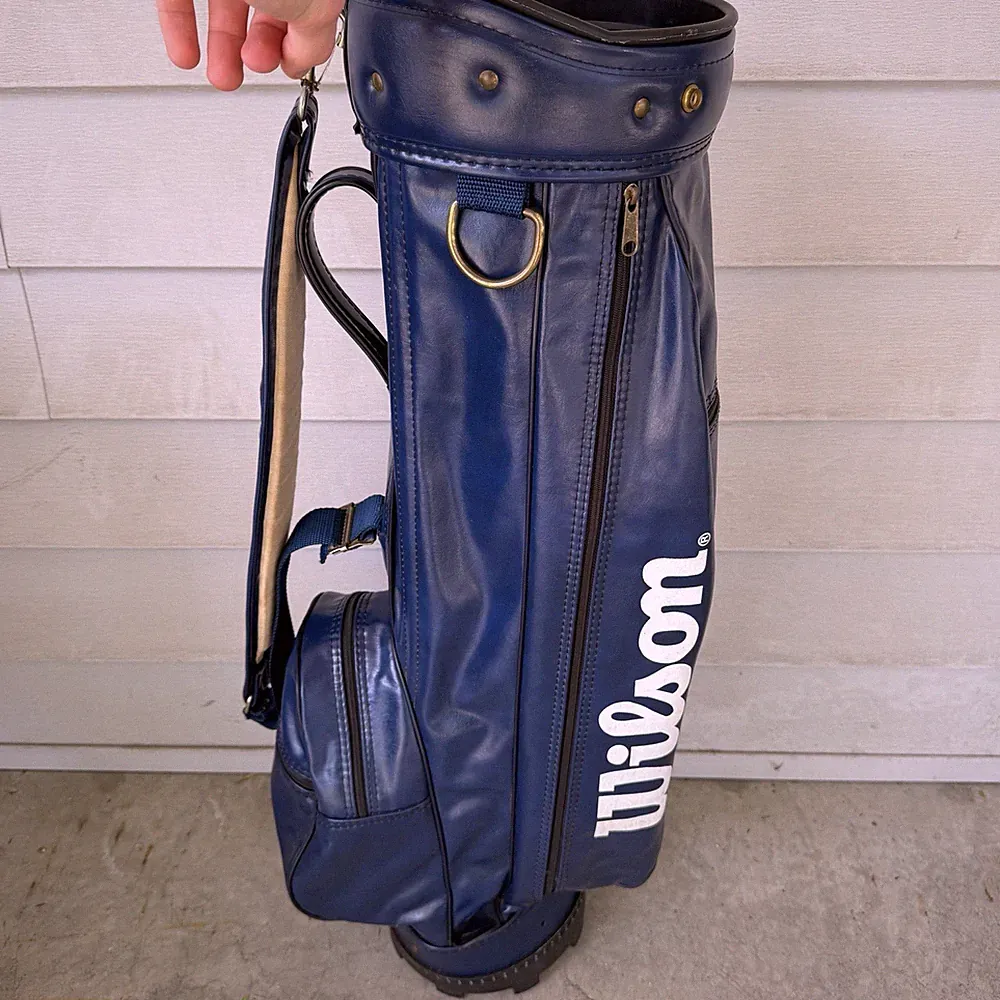 Vintage Wilson Golf Cart Bag Faux Leather Blue White 6 Way Dividers USA Made