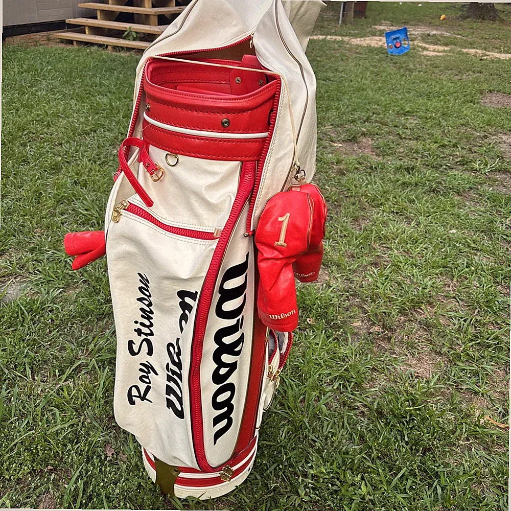 Vintage Wilson Staff Leather Golf Cart Bag w/ Head Covers and Hood