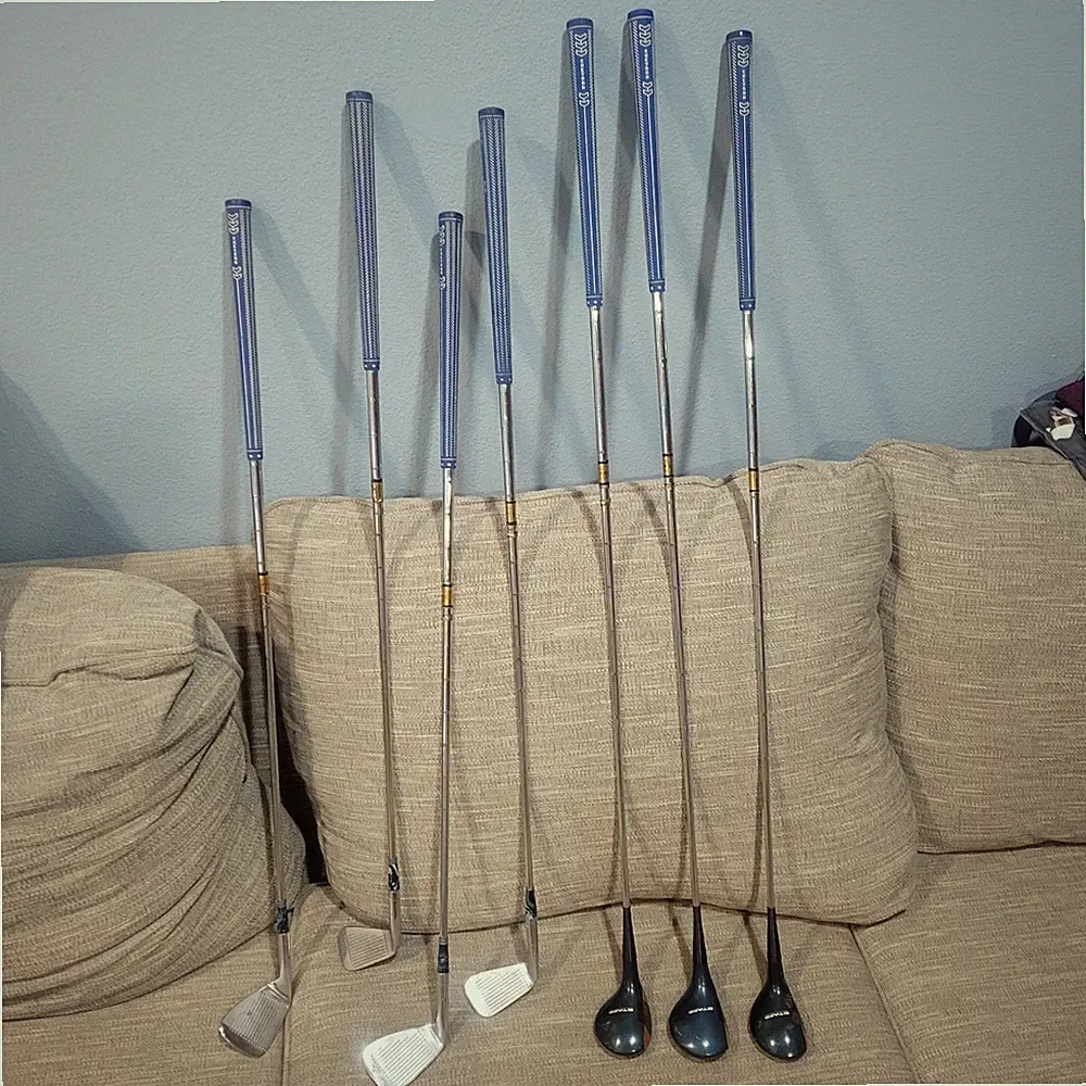 Vtg Golfcraft Staff Golf Club Set 3 4 5 Woods 4 5 9 8 Irons Chevron Grips RH