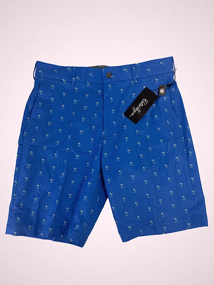 Walter Hagen Perfect 11 Golf Shorts Palm Clubs Print Sea Blue Size 32 New 10" In