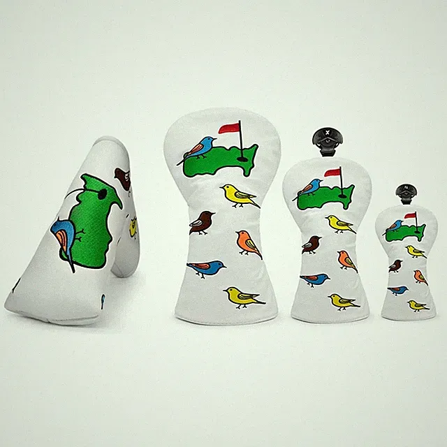 White Golf Green Birdie Head Cover for Driver/Fairway Wood/Hybrid/Blade Putter