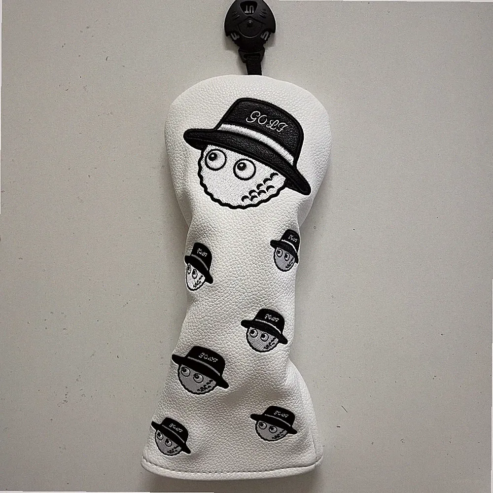 White Golf Hybrid Headcover PU Leather Club Head Cover Rotatable #2 3 4 5 6 Ut