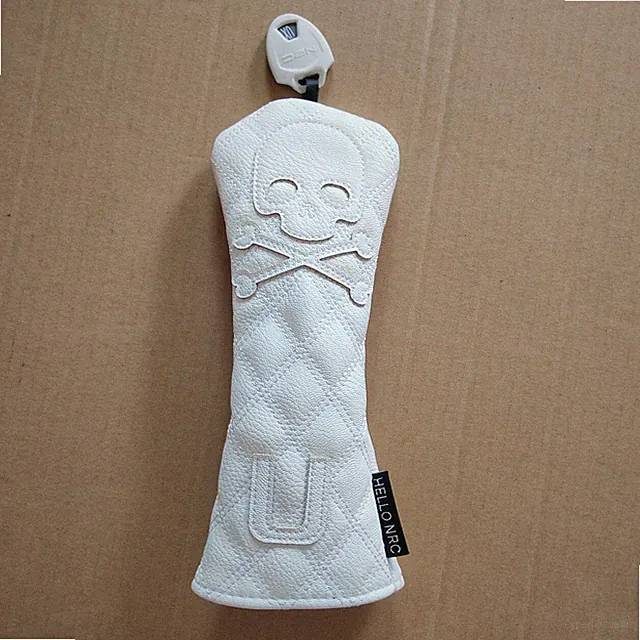 White Premium Leather Skull Golf Head Cover Hybrid Club Utility UT Cover Rescue