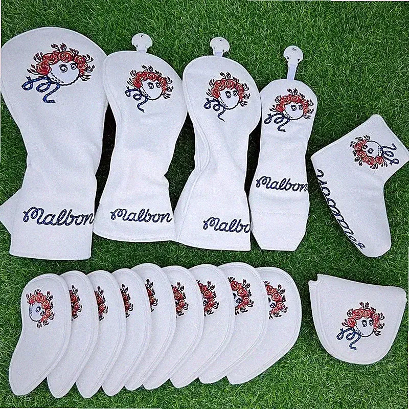 White Red Golf Cap Driver Wood Hybrid Putter Iron Club Headcover 135UT Magnetic