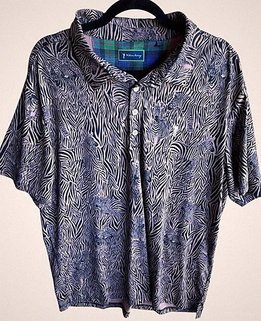 William Murray Golf Shirt Polo Size XL Brown Zebra Striped Performance Wicking