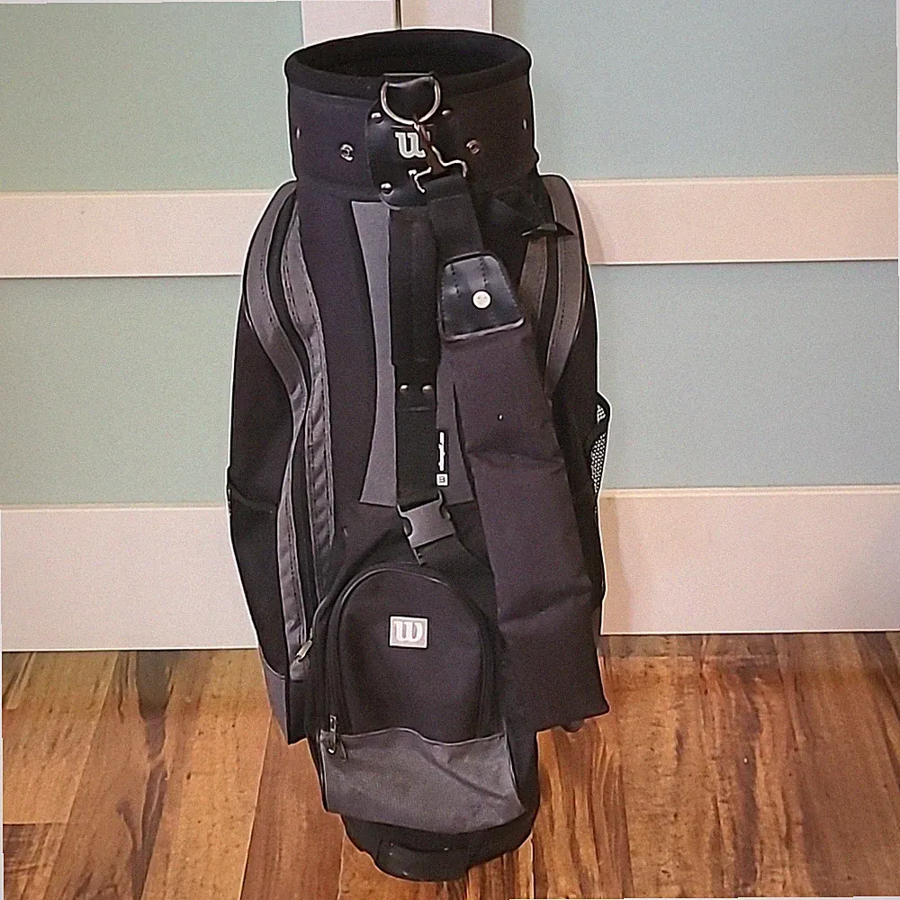 Wilson Golf Cart Carry Golf Bag w/ Rain Cover 6 Way Black Gray - EXCELLENT