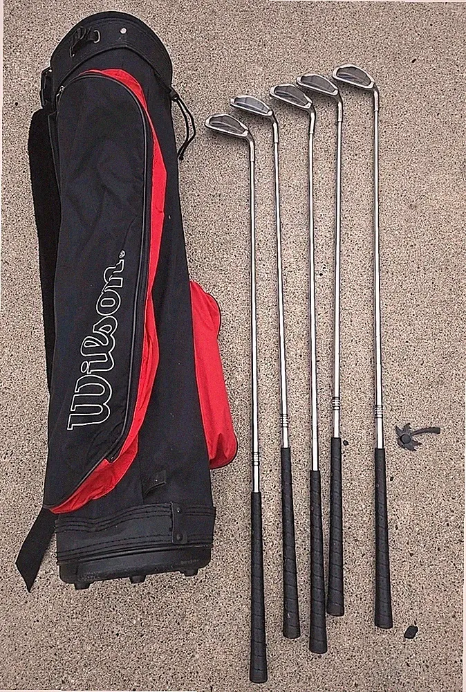 Wilson Prostaff Irons Set (5 Clubs) With Wilson Golf Bag Black Red Carry Stand