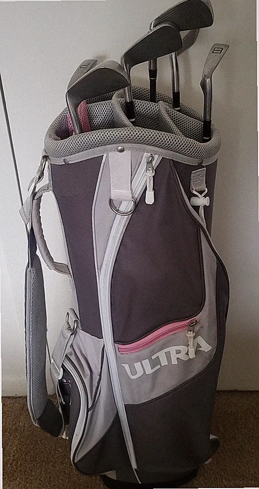 Wilson Ultra Women's Golf Bag + 6 Iron Clubs #3,5,6,7,8,P Gray Pink 7 Dividers
