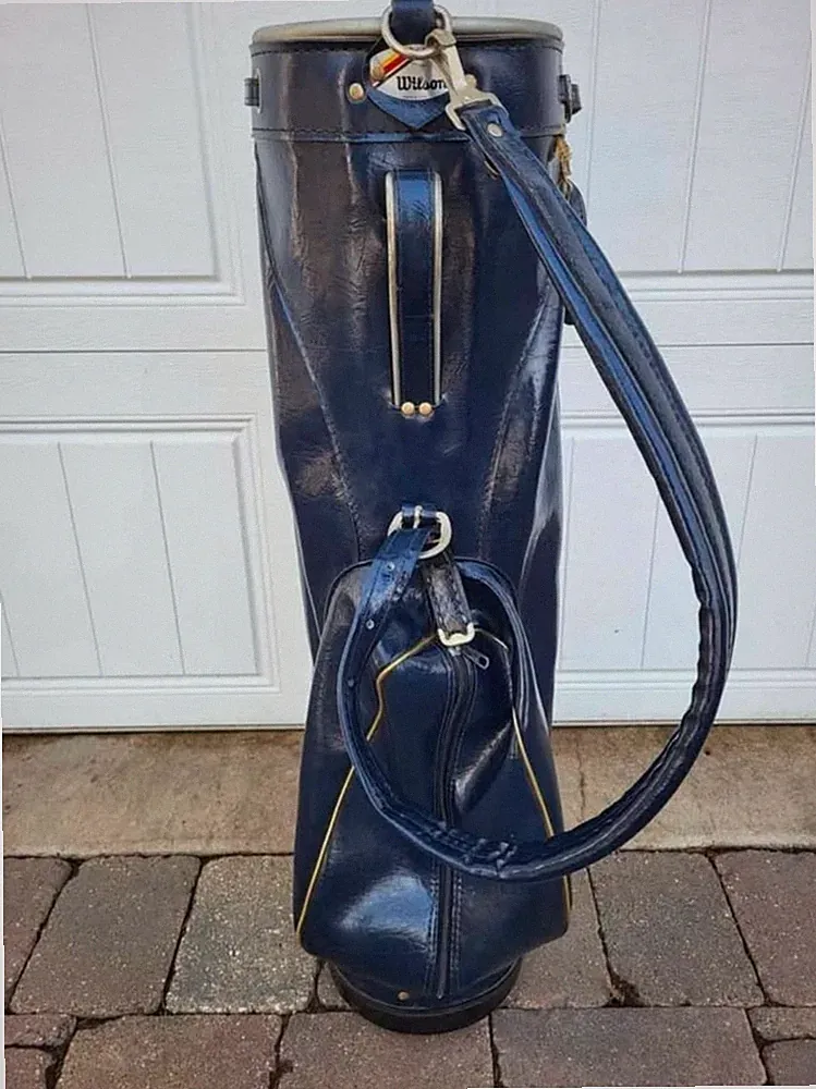 Wilson Vintage Leather Like Golf Club Bag Carry Cart Strap USA Made Navy Blue