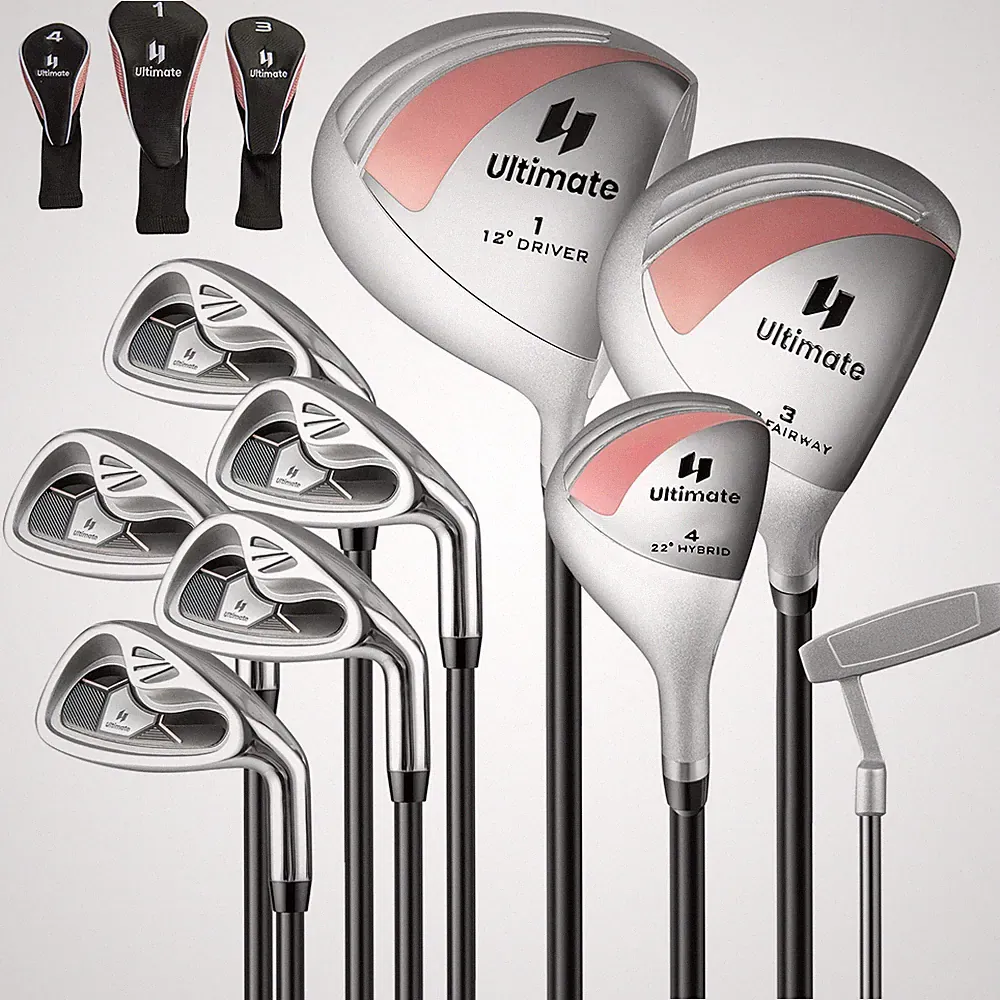 Women's 9 Pieces Complete Golf Club Set w/ 460cc Alloy Driver & Head Covers Pink