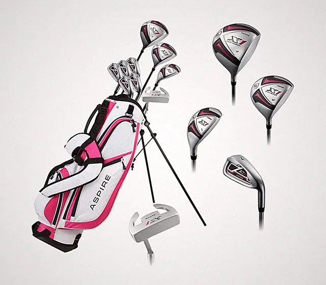 Women s Golf Club Set 14pc Complete Driver Putter Bag Pink 97000-LRH Aspire Full