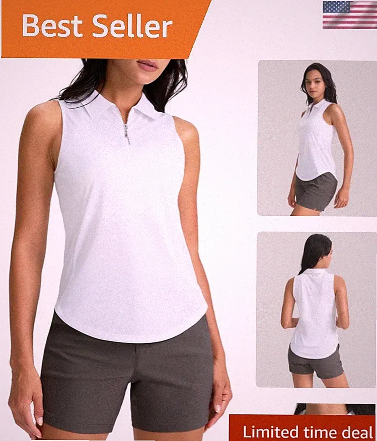 Womens Golf Shirt Sleeveless Zip Up Polo Shirts for Women Collared Lightweigh...